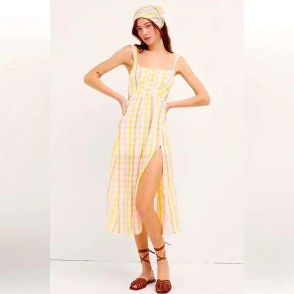For Love and Lemons Rue Plaid Slit Midi Dress - Medium NWT - Picture 1 of 9